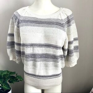 Ann Taylor Shimmer Stripe Puff Sleeve Sweater Large NWT